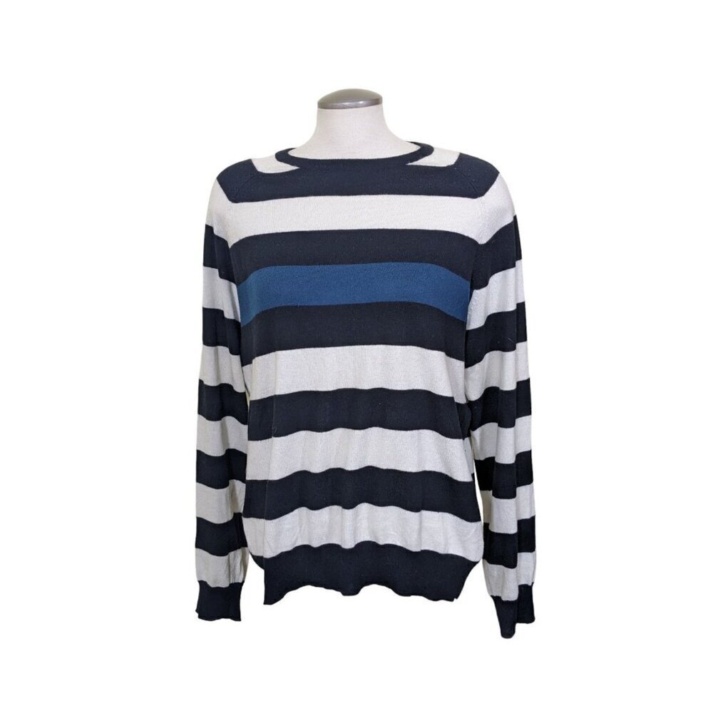 Club Monaco Cashmere Silk Cotton Sweater Mens Large Black Striped Long Sleeve